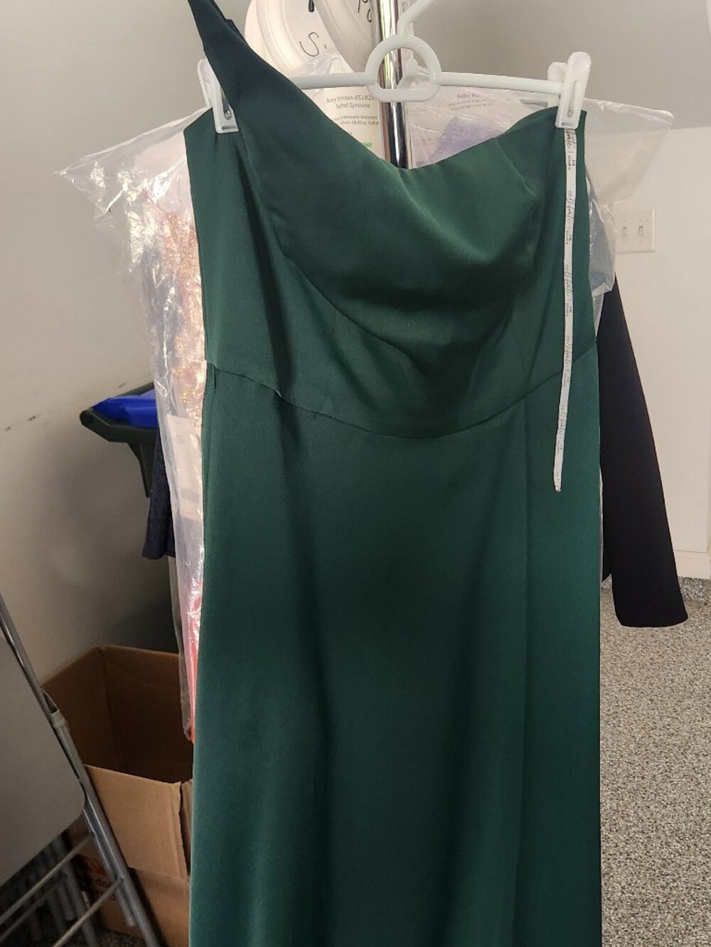 DB Studio F20099 Crepe Back Satin One-Shoulder Bridesmaid Dress in Juniper - Picture 6 of 12